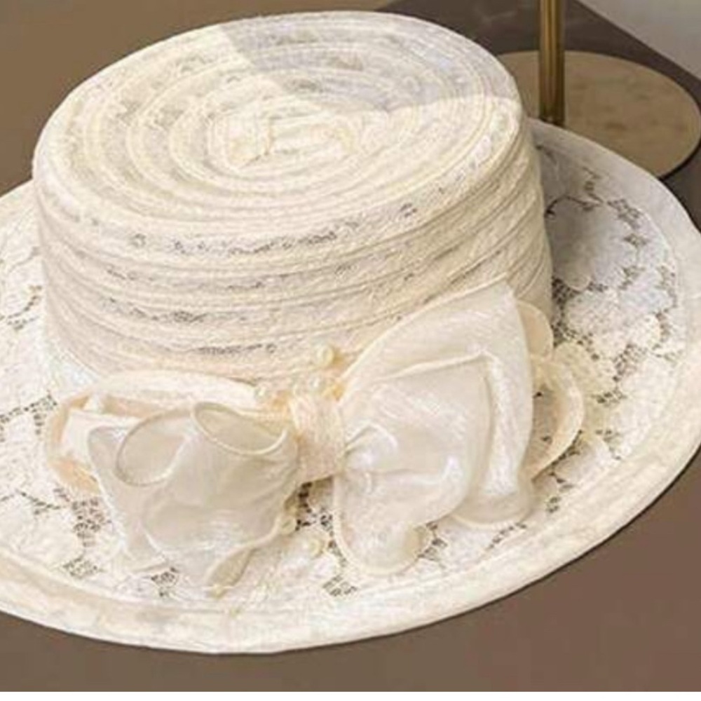 Chic Cream Lace Women's Hat with Bow